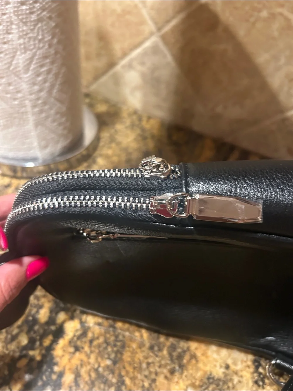 Black Leather Sling Bag -adjustable strap Unisex